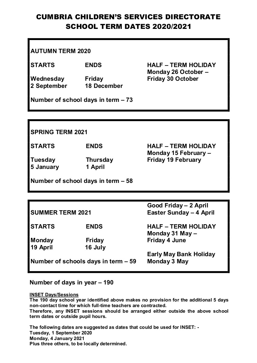 School Term Dates Solway Community School