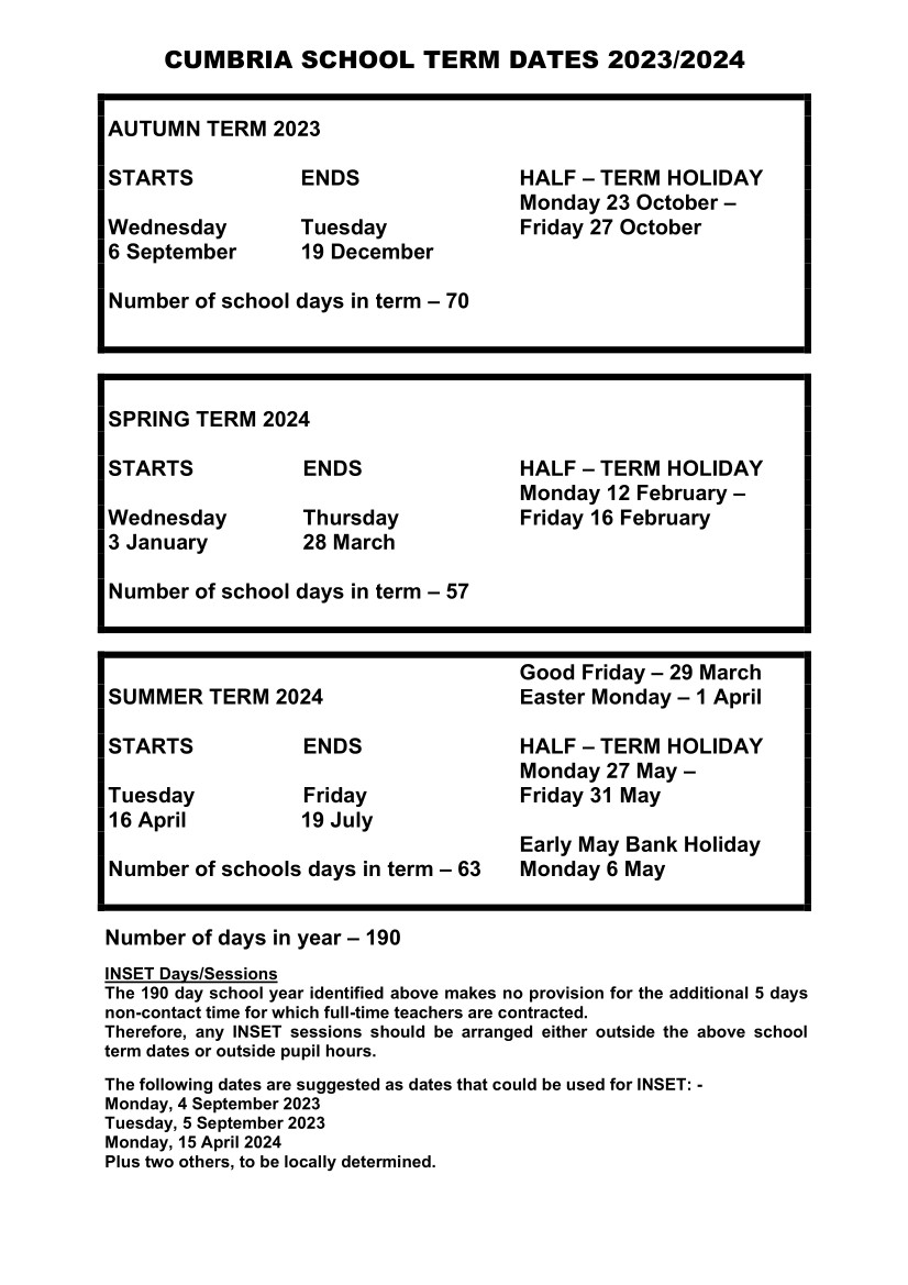 School Term Dates Solway Community School